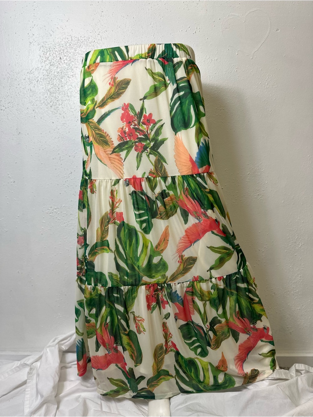 G by Giuliana Printed Aria Mesh Knit Tiered Maxi Skirt Multicolored Size Small